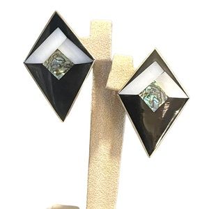 Vintage 1980s Alpaca Mexico Inlay earrings